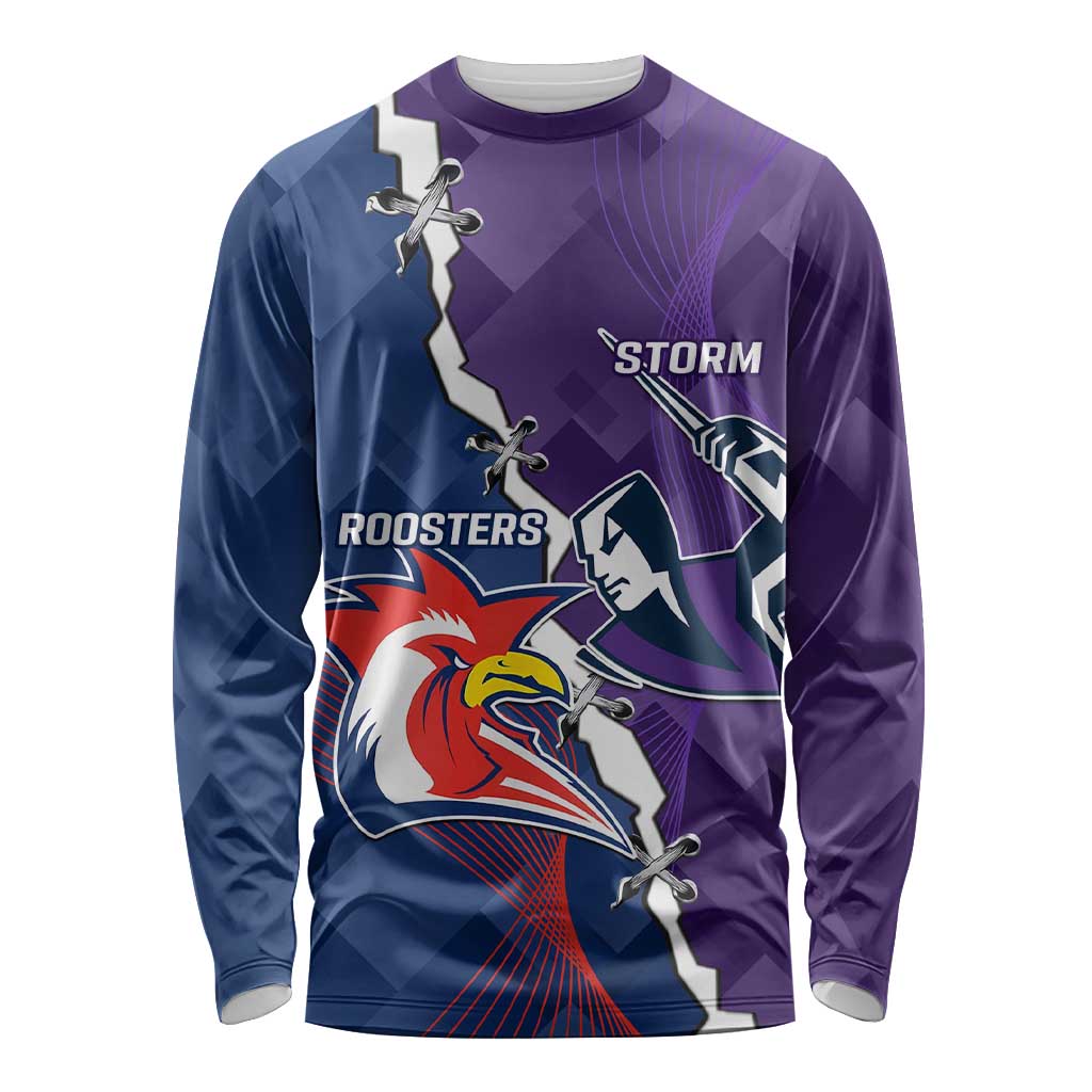 Custom NRL Storm And Roosters Rugby 2024 Long Sleeve Shirt Go Champions Dynamic Version
