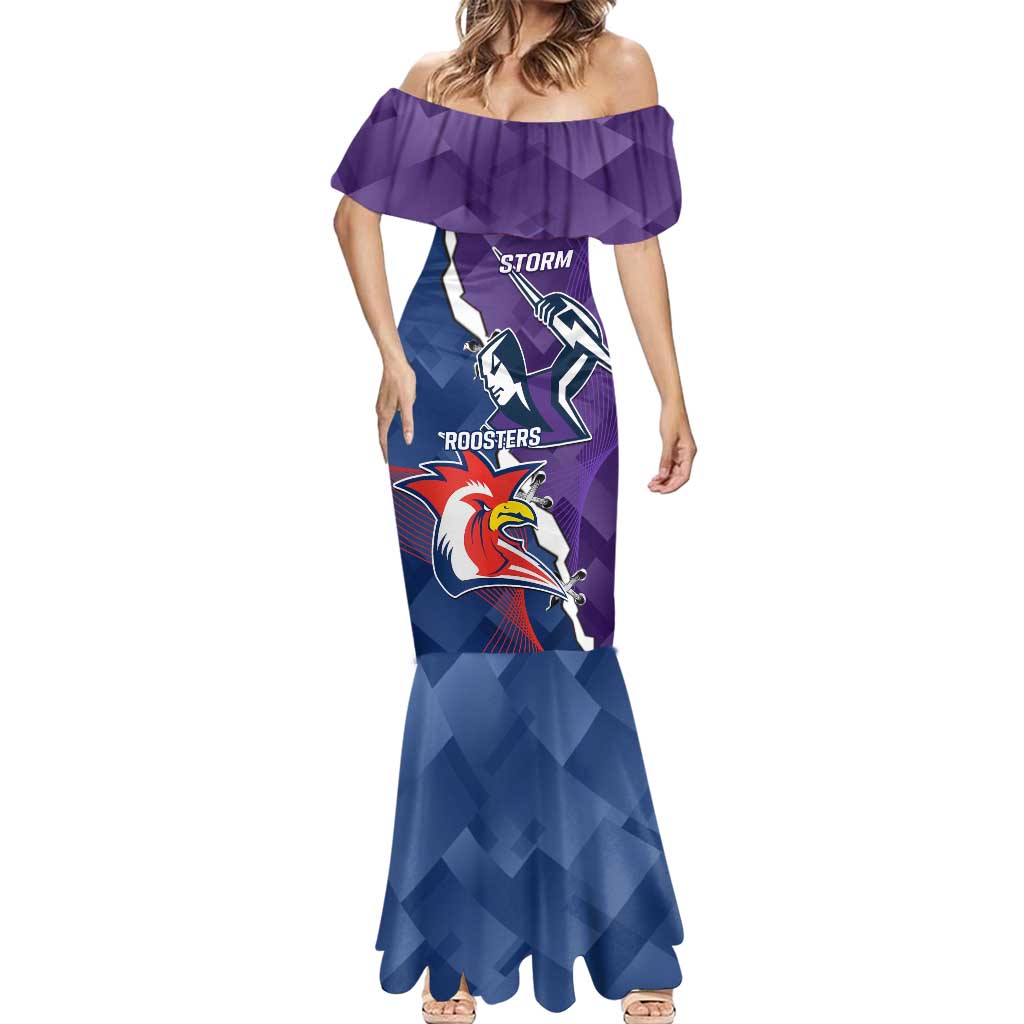 Custom NRL Storm And Roosters Rugby 2024 Mermaid Dress Go Champions Dynamic Version