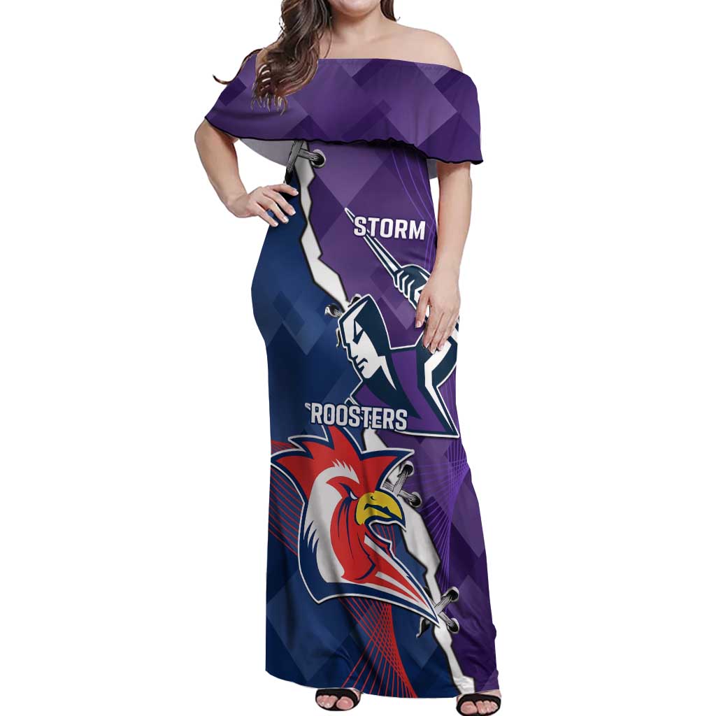 Custom NRL Storm And Roosters Rugby 2024 Off Shoulder Maxi Dress Go Champions Dynamic Version