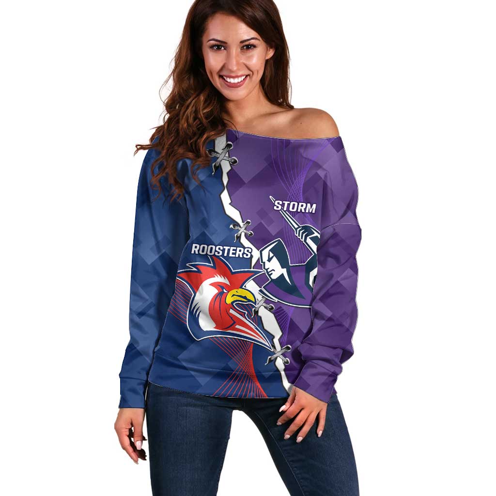 Custom NRL Storm And Roosters Rugby 2024 Off Shoulder Sweater Go Champions Dynamic Version