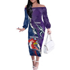 Custom NRL Storm And Roosters Rugby 2024 Off The Shoulder Long Sleeve Dress Go Champions Dynamic Version
