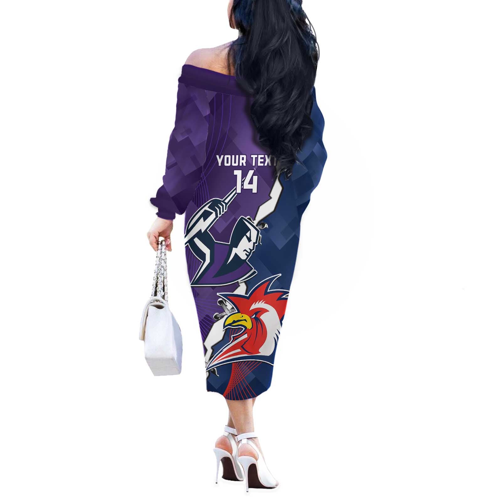 Custom NRL Storm And Roosters Rugby 2024 Off The Shoulder Long Sleeve Dress Go Champions Dynamic Version