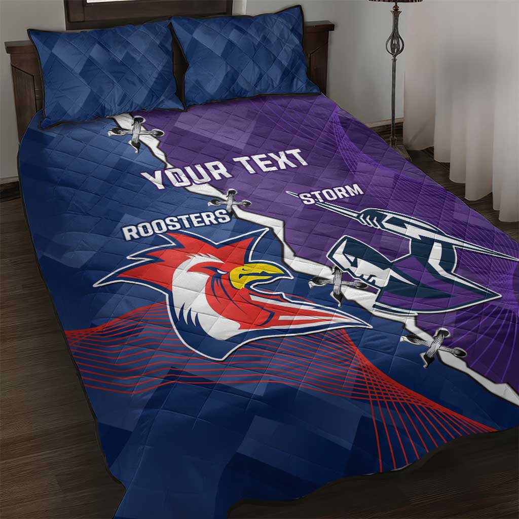 Custom NRL Storm And Roosters Rugby 2024 Quilt Bed Set Go Champions Dynamic Version