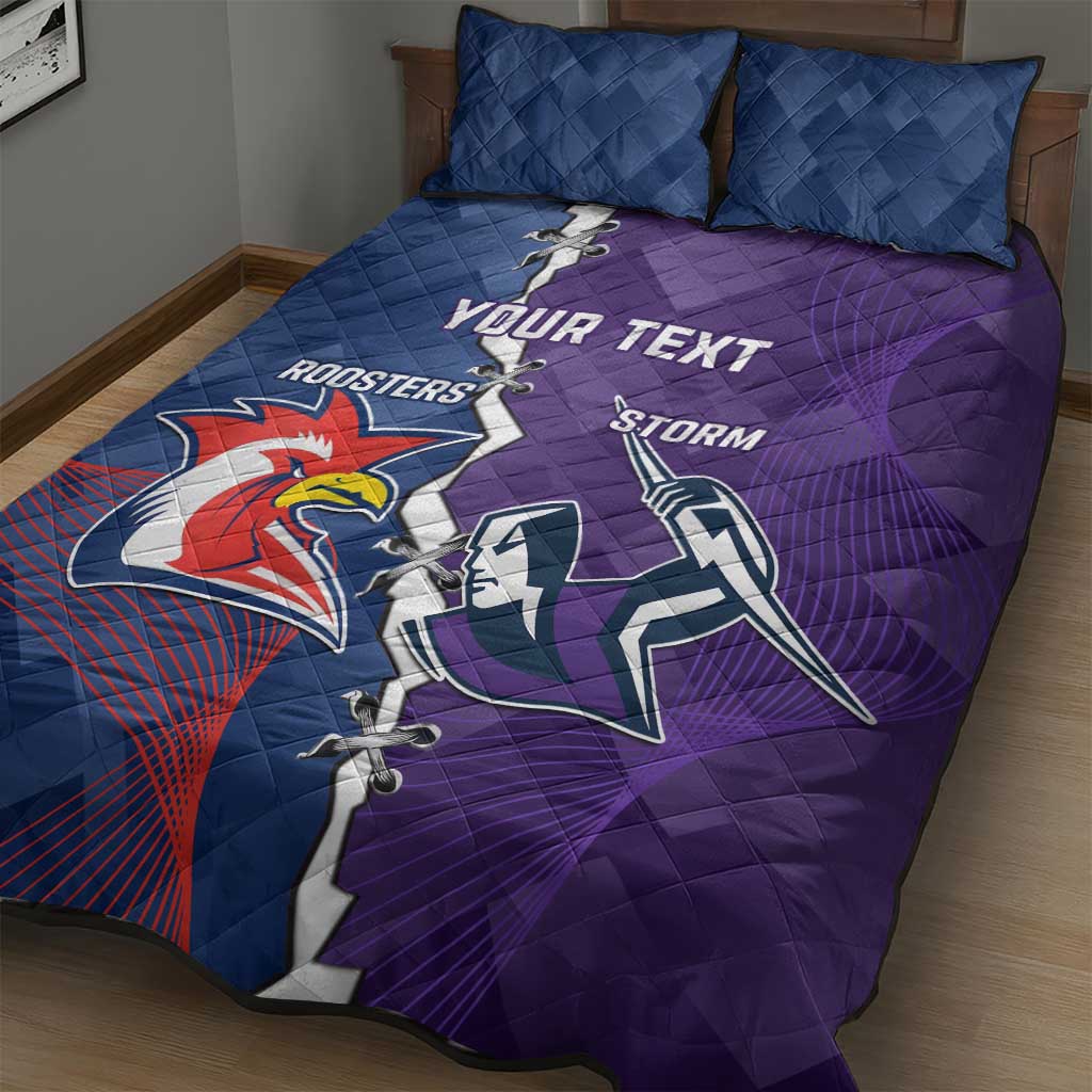 Custom NRL Storm And Roosters Rugby 2024 Quilt Bed Set Go Champions Dynamic Version
