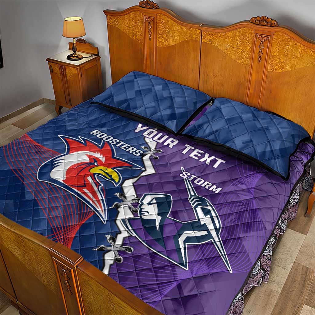 Custom NRL Storm And Roosters Rugby 2024 Quilt Bed Set Go Champions Dynamic Version