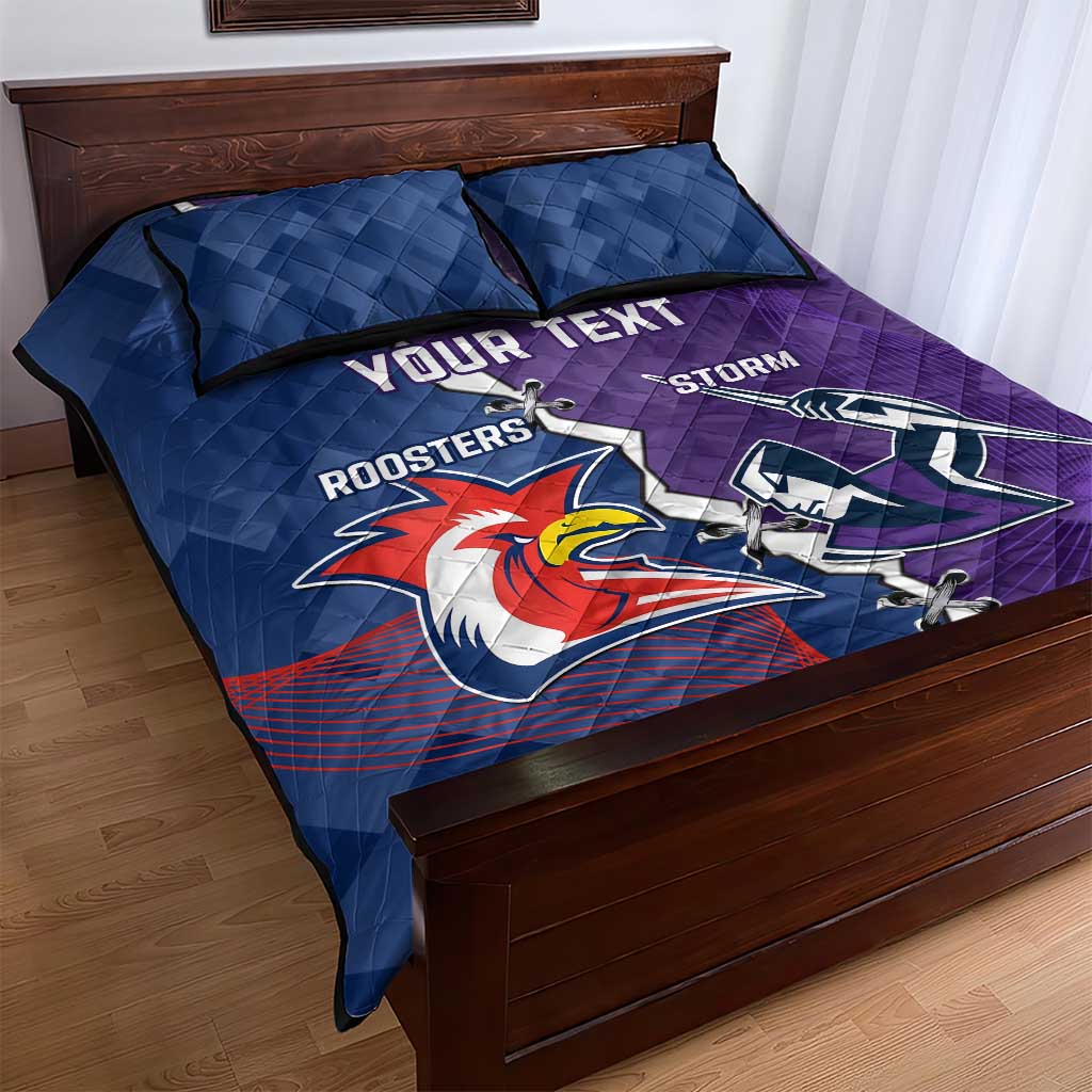 Custom NRL Storm And Roosters Rugby 2024 Quilt Bed Set Go Champions Dynamic Version