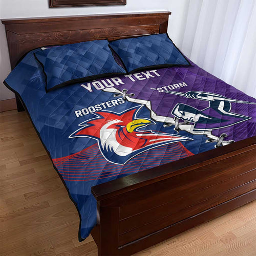 Custom NRL Storm And Roosters Rugby 2024 Quilt Bed Set Go Champions Dynamic Version