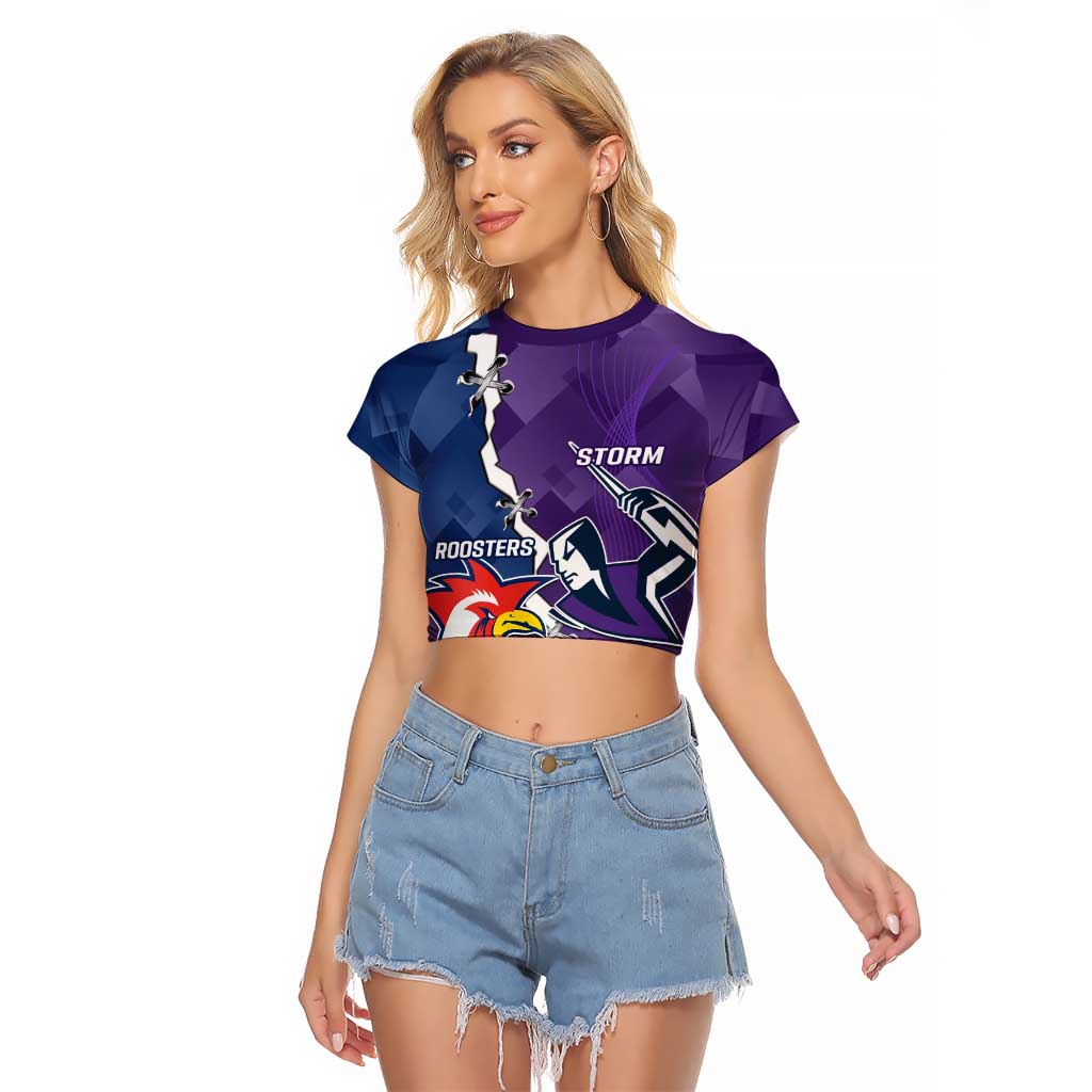 Custom NRL Storm And Roosters Rugby 2024 Raglan Cropped T Shirt Go Champions Dynamic Version