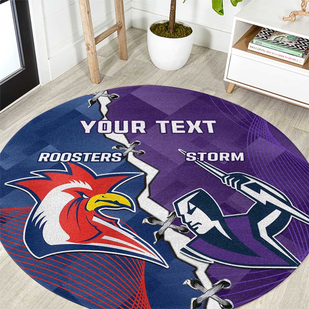 Custom NRL Storm And Roosters Rugby 2024 Round Carpet Go Champions Dynamic Version
