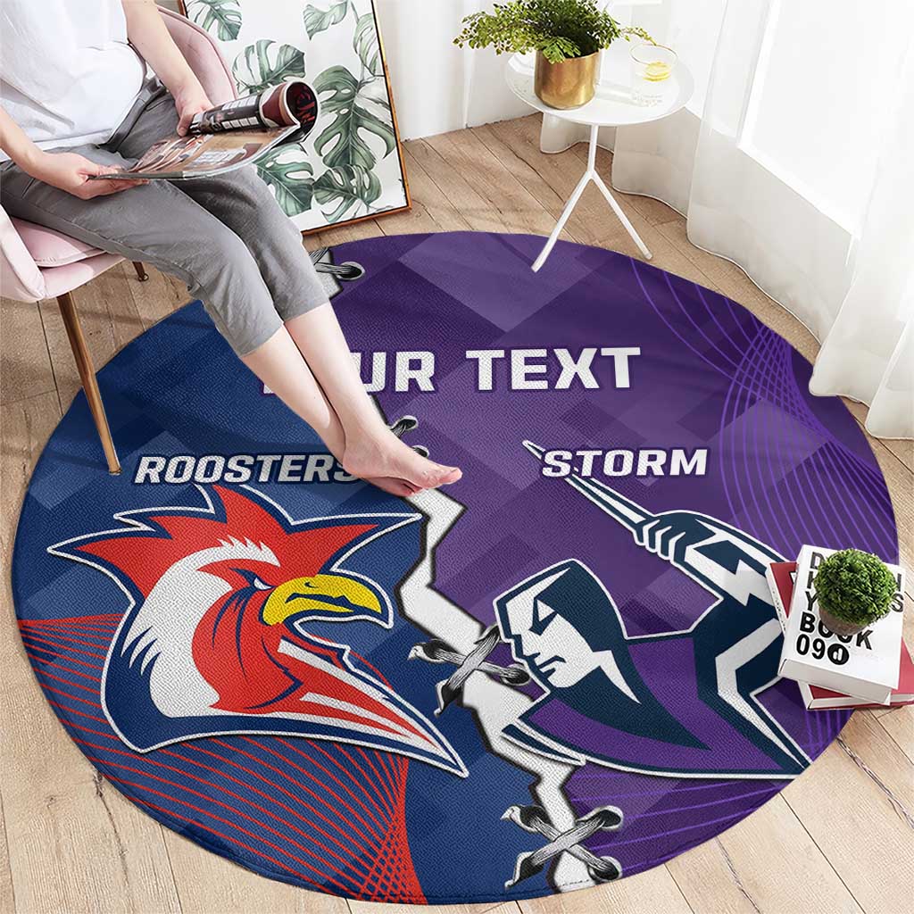 Custom NRL Storm And Roosters Rugby 2024 Round Carpet Go Champions Dynamic Version