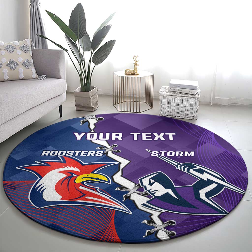 Custom NRL Storm And Roosters Rugby 2024 Round Carpet Go Champions Dynamic Version