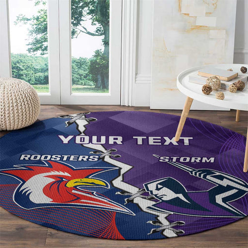 Custom NRL Storm And Roosters Rugby 2024 Round Carpet Go Champions Dynamic Version