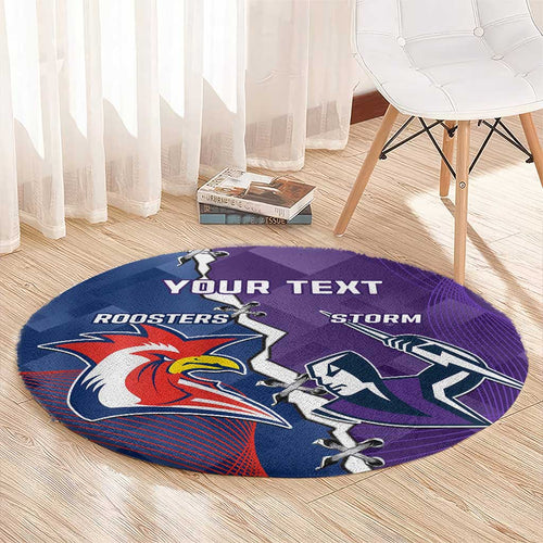 Custom NRL Storm And Roosters Rugby 2024 Round Carpet Go Champions Dynamic Version