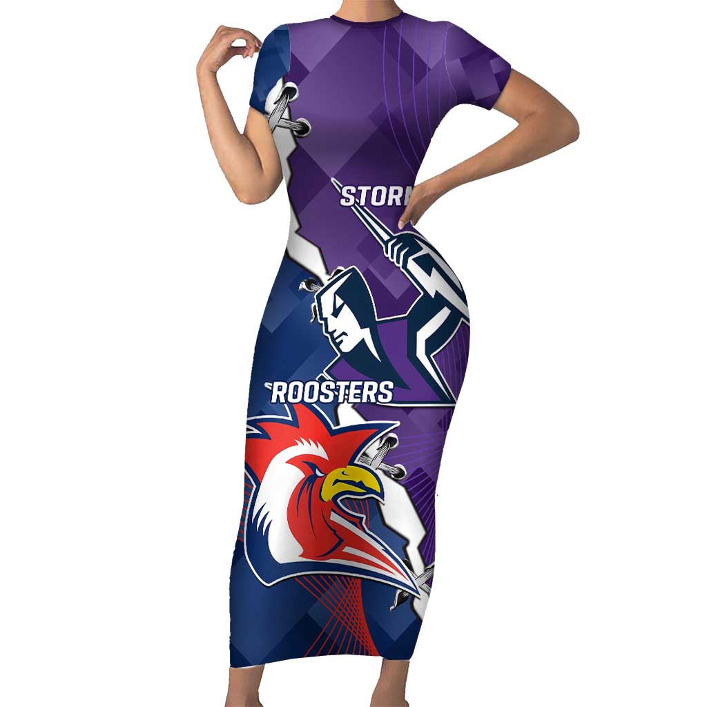 Custom NRL Storm And Roosters Rugby 2024 Short Sleeve Bodycon Dress Go Champions Dynamic Version