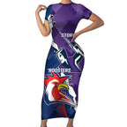 Custom NRL Storm And Roosters Rugby 2024 Short Sleeve Bodycon Dress Go Champions Dynamic Version