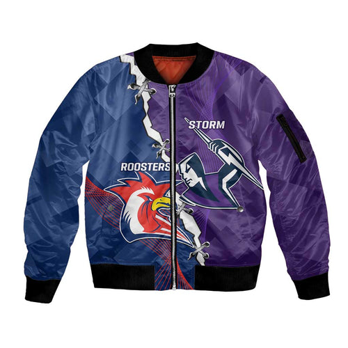Custom NRL Storm And Roosters Rugby 2024 Sleeve Zip Bomber Jacket Go Champions Dynamic Version
