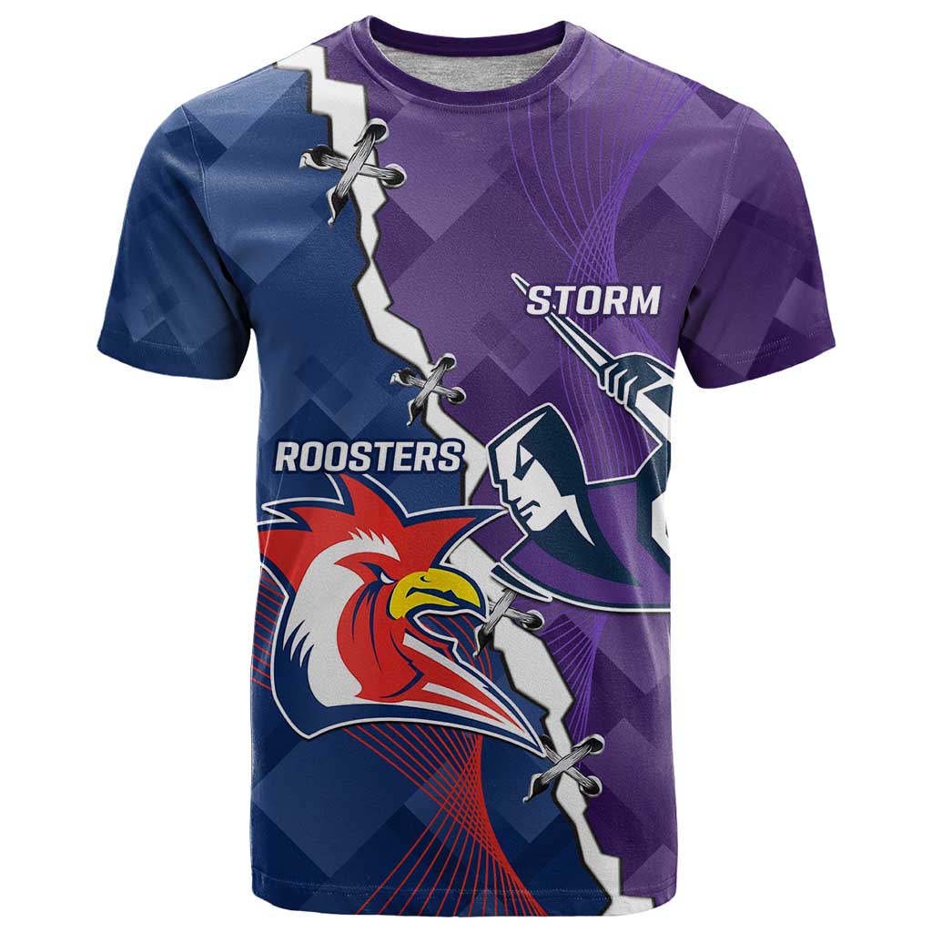 Custom NRL Storm And Roosters Rugby 2024 T Shirt Go Champions Dynamic Version
