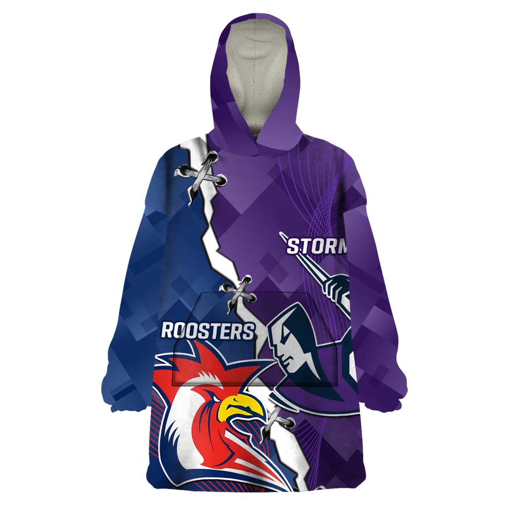 Custom NRL Storm And Roosters Rugby 2024 Wearable Blanket Hoodie Go Champions Dynamic Version