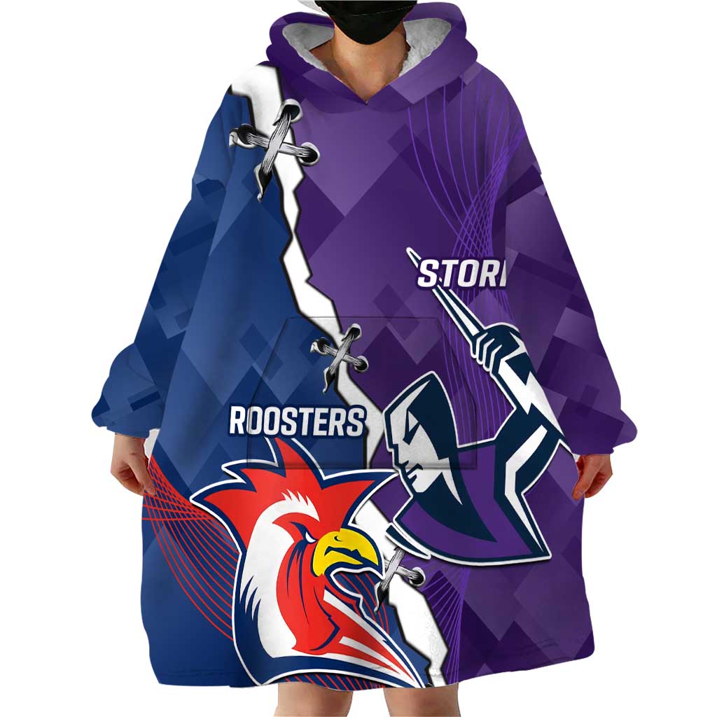 Custom NRL Storm And Roosters Rugby 2024 Wearable Blanket Hoodie Go Champions Dynamic Version