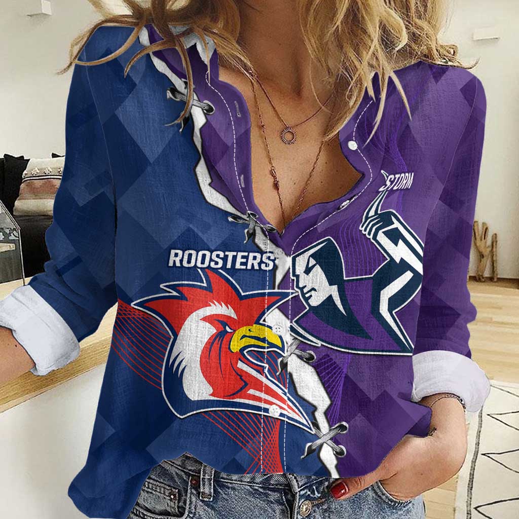 Custom NRL Storm And Roosters Rugby 2024 Women Casual Shirt Go Champions Dynamic Version