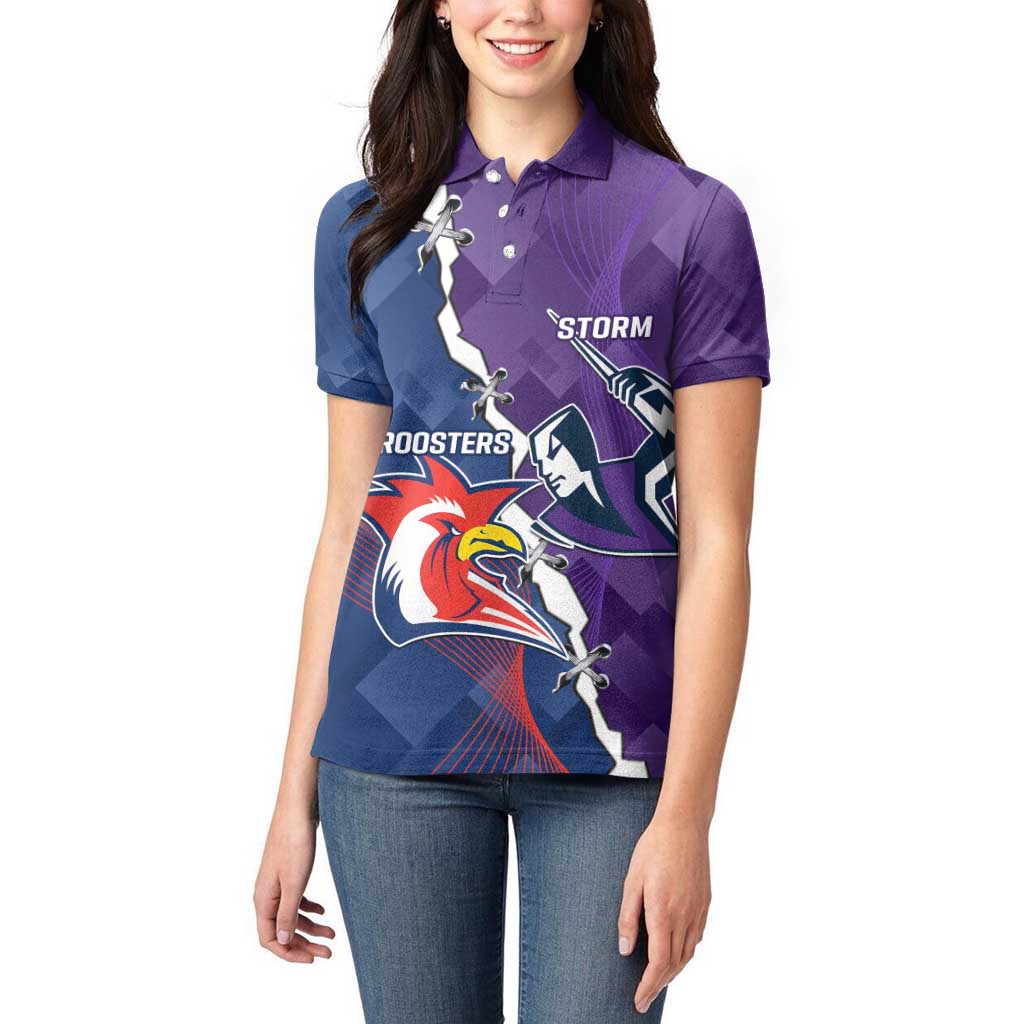 Custom NRL Storm And Roosters Rugby 2024 Women Polo Shirt Go Champions Dynamic Version