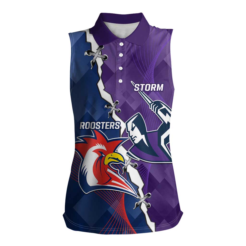 Custom NRL Storm And Roosters Rugby 2024 Women Sleeveless Polo Shirt Go Champions Dynamic Version