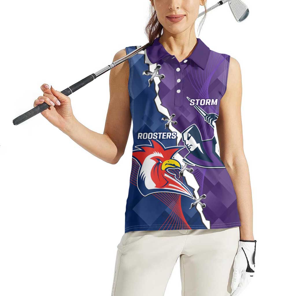 Custom NRL Storm And Roosters Rugby 2024 Women Sleeveless Polo Shirt Go Champions Dynamic Version