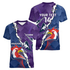 Custom NRL Storm And Roosters Rugby 2024 Women V-Neck T-Shirt Go Champions Dynamic Version