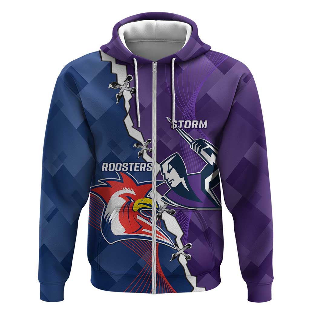 Custom NRL Storm And Roosters Rugby 2024 Zip Hoodie Go Champions Dynamic Version