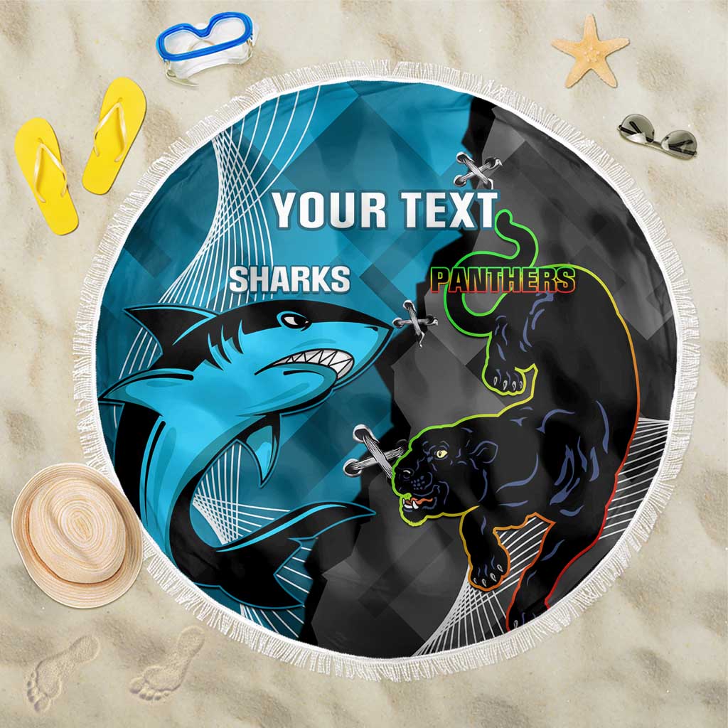 Custom NRL Panthers And Sharks Rugby 2024 Beach Blanket Go Champions Dynamic Version