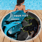 Custom NRL Panthers And Sharks Rugby 2024 Beach Blanket Go Champions Dynamic Version