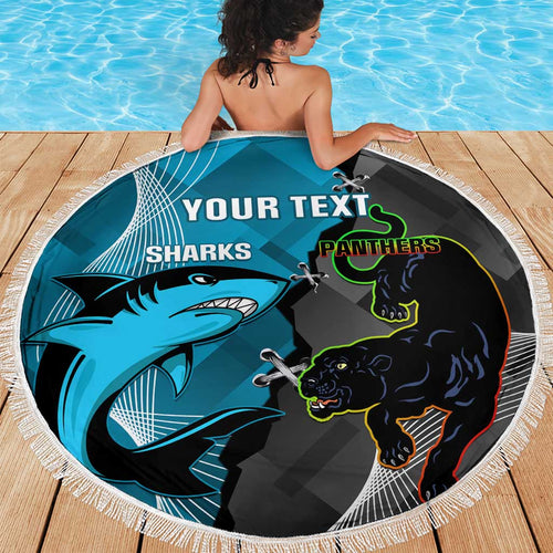 Custom NRL Panthers And Sharks Rugby 2024 Beach Blanket Go Champions Dynamic Version