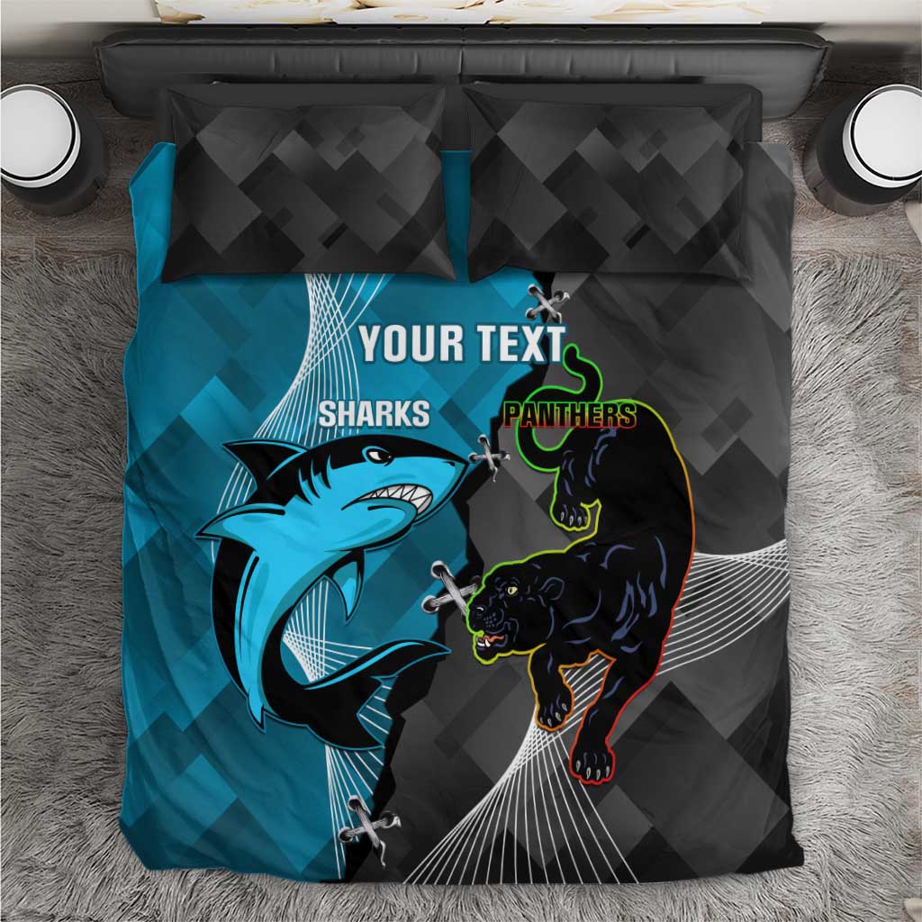 Custom NRL Panthers And Sharks Rugby 2024 Bedding Set Go Champions Dynamic Version