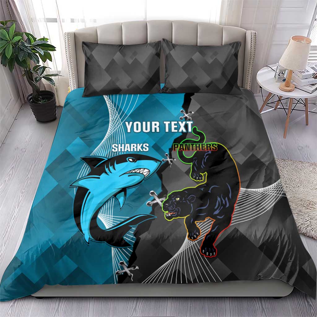 Custom NRL Panthers And Sharks Rugby 2024 Bedding Set Go Champions Dynamic Version
