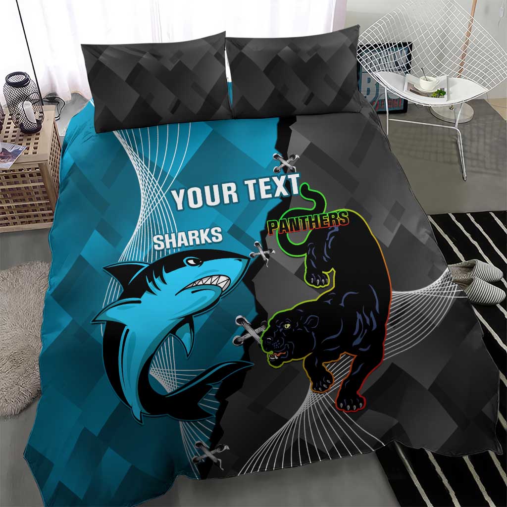 Custom NRL Panthers And Sharks Rugby 2024 Bedding Set Go Champions Dynamic Version