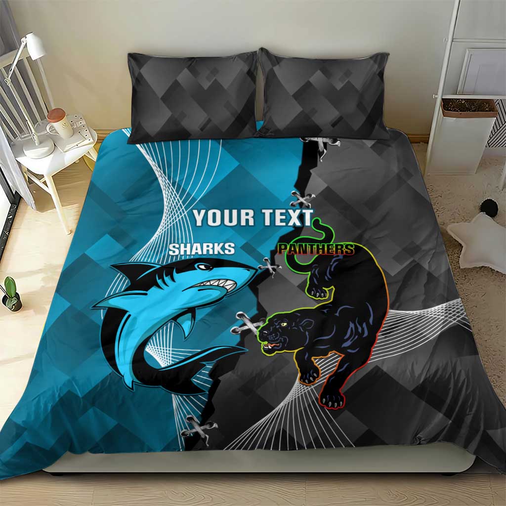 Custom NRL Panthers And Sharks Rugby 2024 Bedding Set Go Champions Dynamic Version