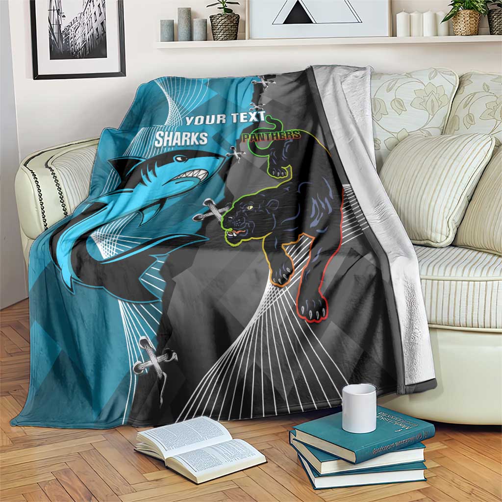 Custom NRL Panthers And Sharks Rugby 2024 Blanket Go Champions Dynamic Version