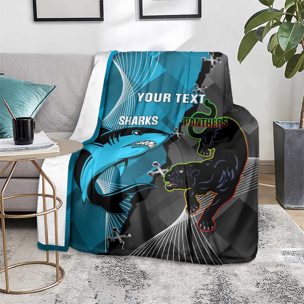 Custom NRL Panthers And Sharks Rugby 2024 Blanket Go Champions Dynamic Version