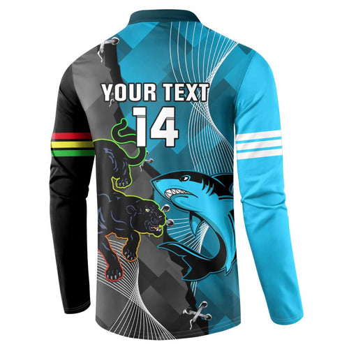 Custom NRL Panthers And Sharks Rugby 2024 Button Sweatshirt Go Champions Dynamic Version