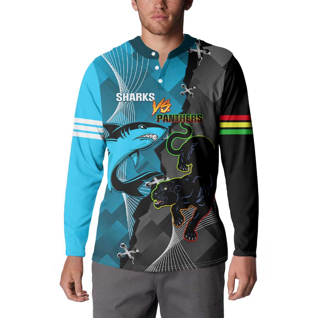 Custom NRL Panthers And Sharks Rugby 2024 Button Sweatshirt Go Champions Dynamic Version
