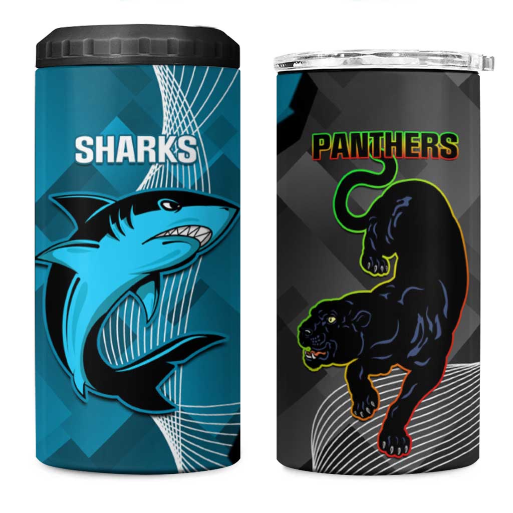 NRL Panthers And Sharks Rugby 2024 4 in 1 Can Cooler Tumbler Go Champions Dynamic Version