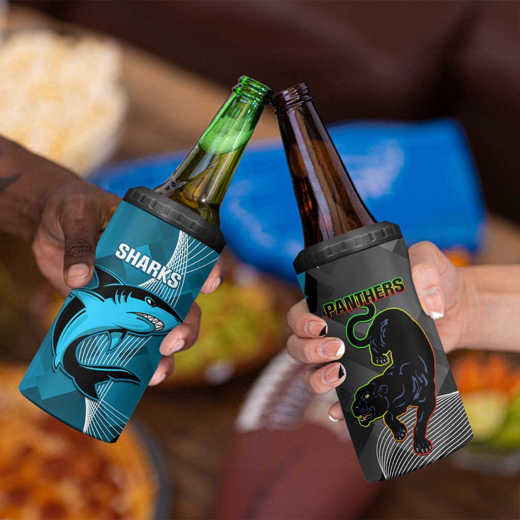 NRL Panthers And Sharks Rugby 2024 4 in 1 Can Cooler Tumbler Go Champions Dynamic Version