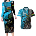 Custom NRL Panthers And Sharks Rugby 2024 Couples Matching Long Sleeve Bodycon Dress and Hawaiian Shirt Go Champions Dynamic Version