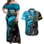 Custom NRL Panthers And Sharks Rugby 2024 Couples Matching Off Shoulder Maxi Dress and Hawaiian Shirt Go Champions Dynamic Version