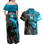 Custom NRL Panthers And Sharks Rugby 2024 Couples Matching Off Shoulder Maxi Dress and Hawaiian Shirt Go Champions Dynamic Version