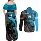 Custom NRL Panthers And Sharks Rugby 2024 Couples Matching Off Shoulder Maxi Dress and Long Sleeve Button Shirt Go Champions Dynamic Version