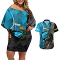 Custom NRL Panthers And Sharks Rugby 2024 Couples Matching Off Shoulder Short Dress and Hawaiian Shirt Go Champions Dynamic Version