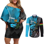 Custom NRL Panthers And Sharks Rugby 2024 Couples Matching Off Shoulder Short Dress and Long Sleeve Button Shirt Go Champions Dynamic Version