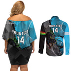 Custom NRL Panthers And Sharks Rugby 2024 Couples Matching Off Shoulder Short Dress and Long Sleeve Button Shirt Go Champions Dynamic Version