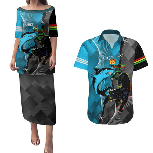 Custom NRL Panthers And Sharks Rugby 2024 Couples Matching Puletasi and Hawaiian Shirt Go Champions Dynamic Version